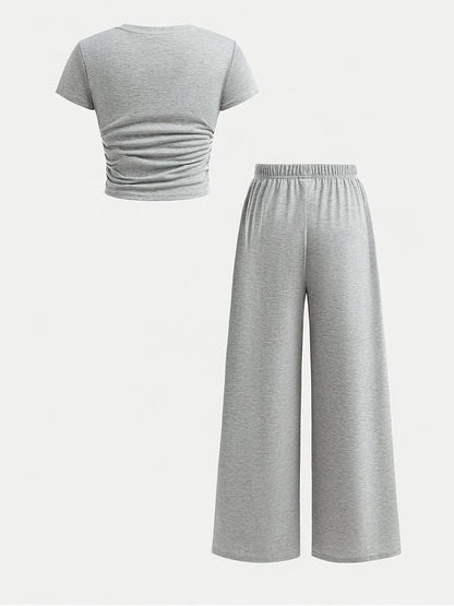 Comfy Loungewear Soft Breathable 89 Print Wide Leg Pants Set