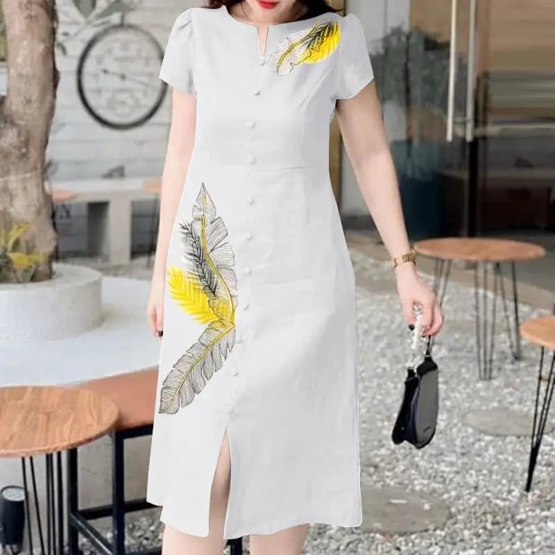 Vestido midi estampado de hojas