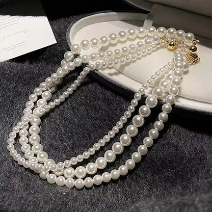 Imitation Pearl Magnet Round Buckle Beadeds Necklace Jewelry