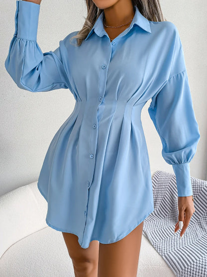 Casual Buttons Long Sleeve Mini Dress
