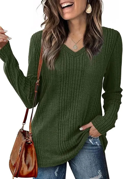 V-neck versatile top long sleeve Sweater