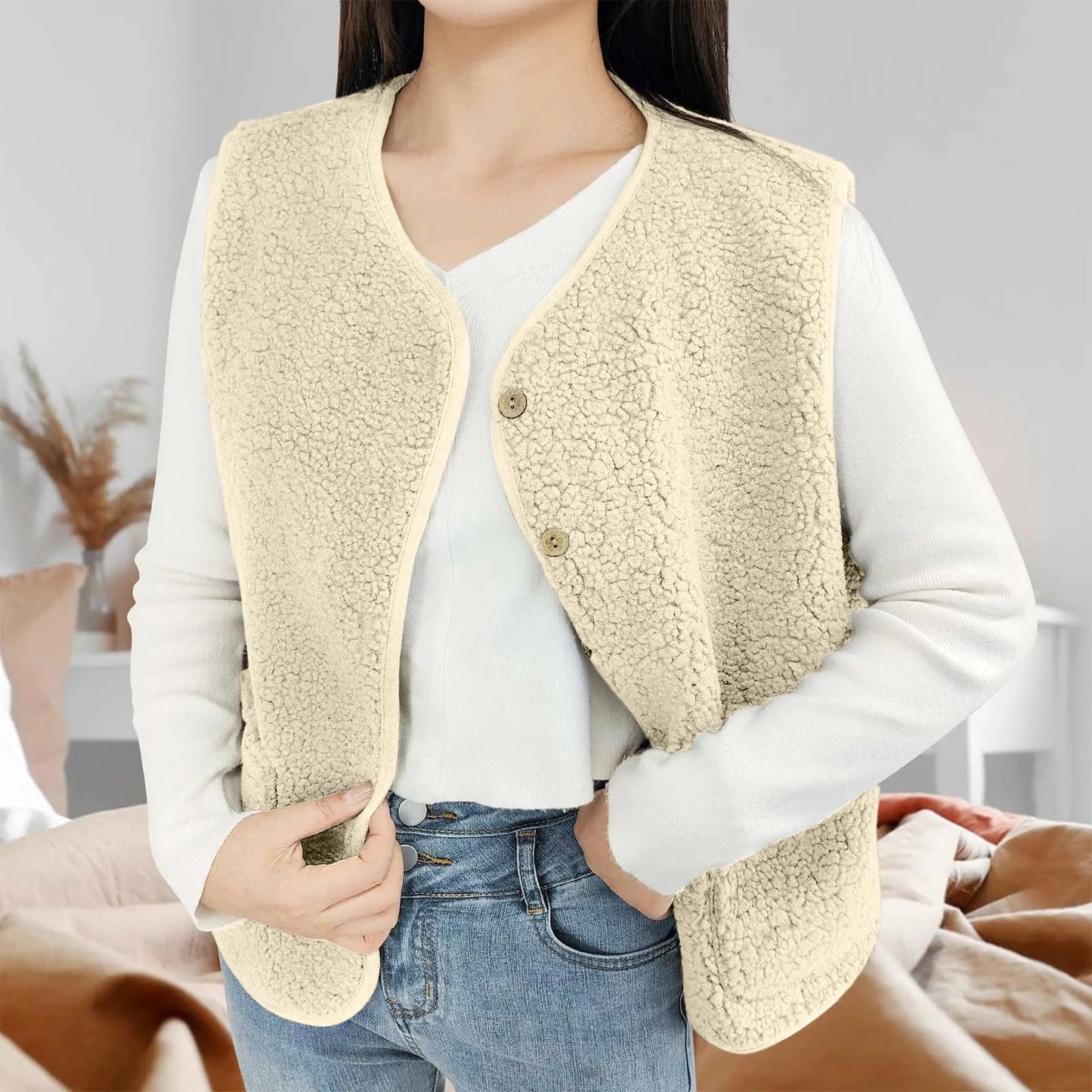 Teddy Fleece Thin Vest Sleeveless Short Jacket