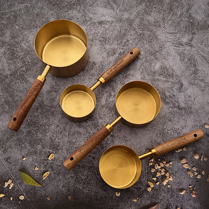 Wooden Handle Stainless Steel Measuring Cups Spoons