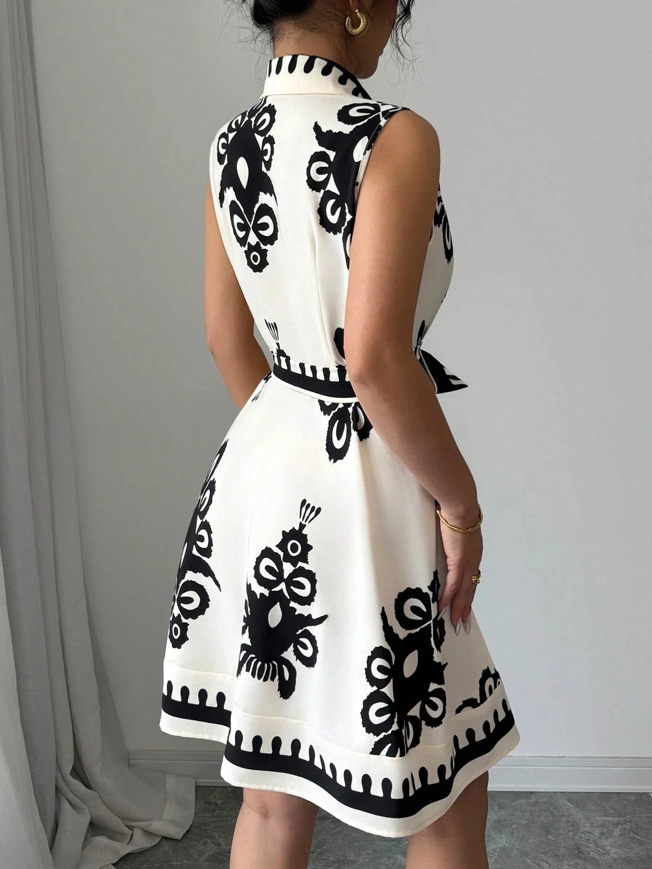Strapless Floral Print Belted Waist Dress