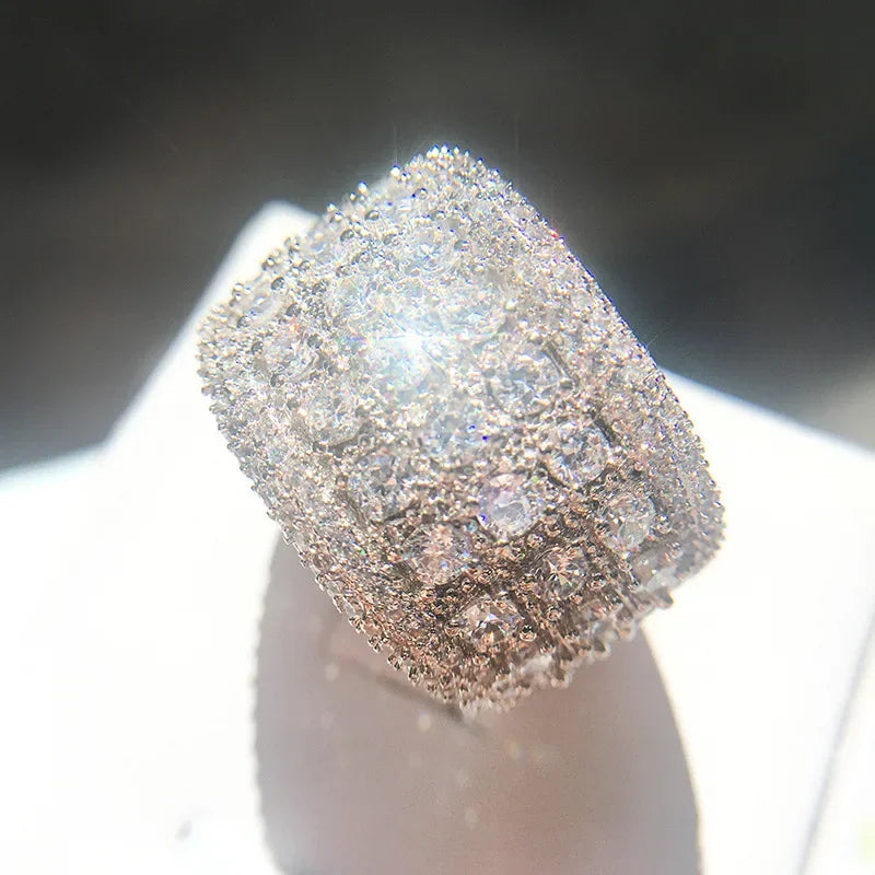 Pure 925 Sterling Silver Sparkling Wide Rings