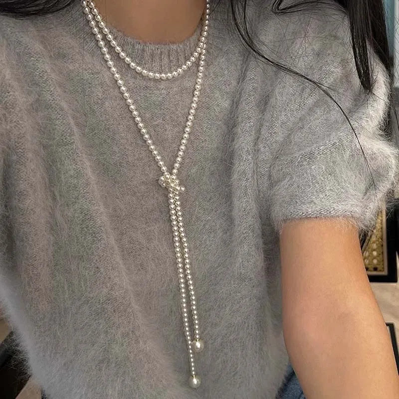 Vintage Imitation Pearl Long Chain Necklace