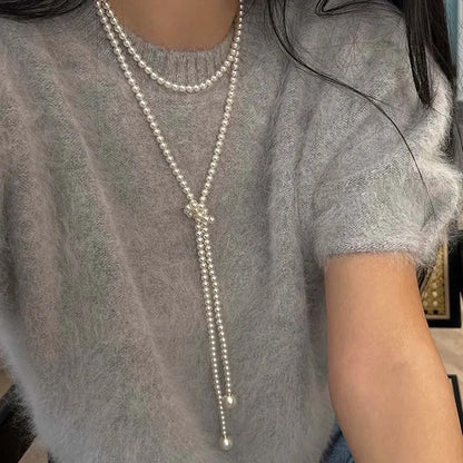 Vintage Imitation Pearl Long Chain Necklace