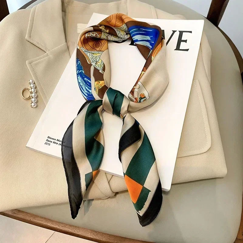 Luxury Silk Square Scarf Soft Satin Horse Hairband Hijab Headband Shawl