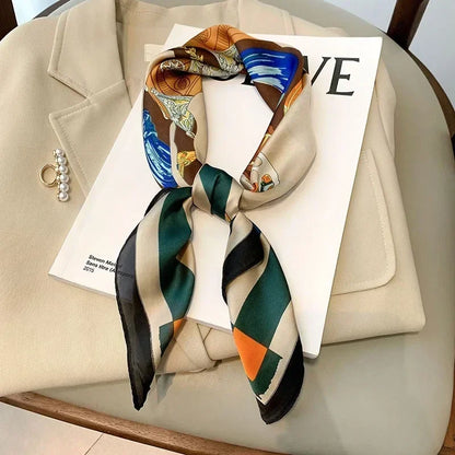 Luxury Silk Square Scarf Soft Satin Horse Hairband Hijab Headband Shawl
