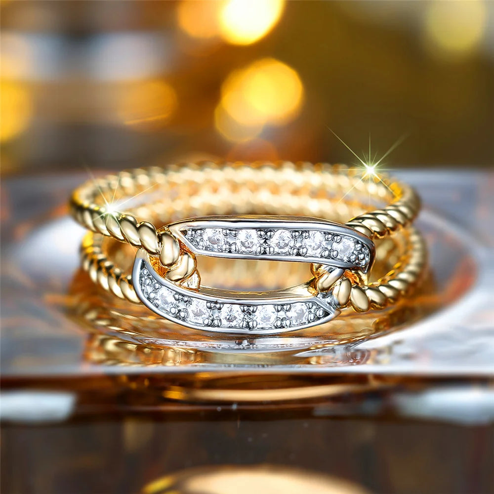 Luxury Gold White Zircon Stone Promise Love Engagement Rings