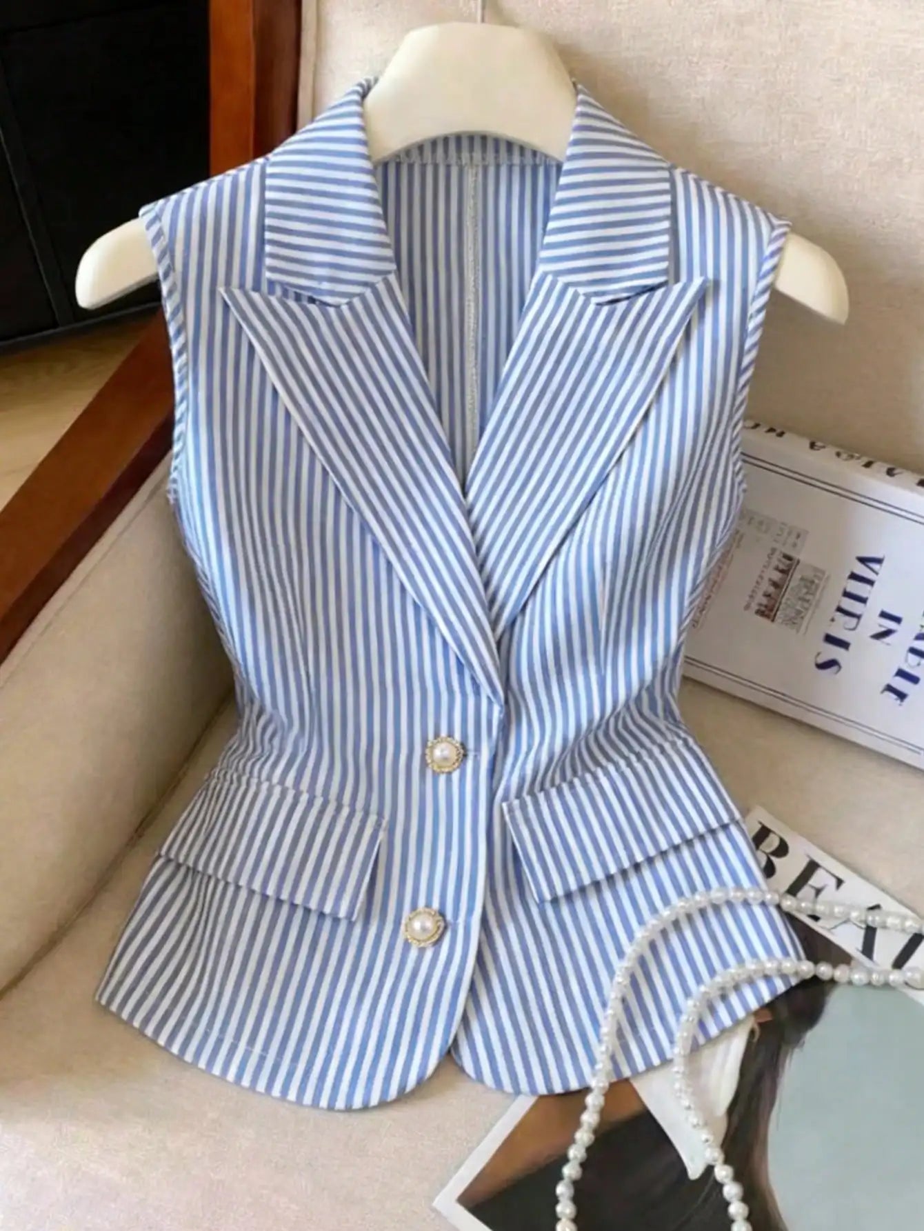Elegant striped button vest for women