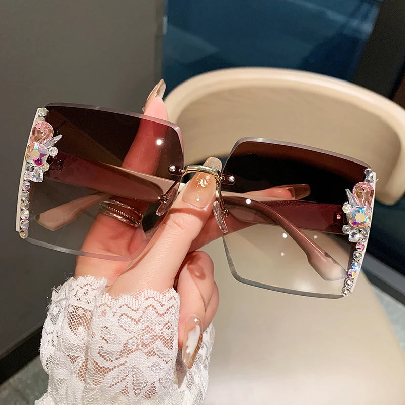 Oversized Square Luxury Rimless Diamond Sunglasses