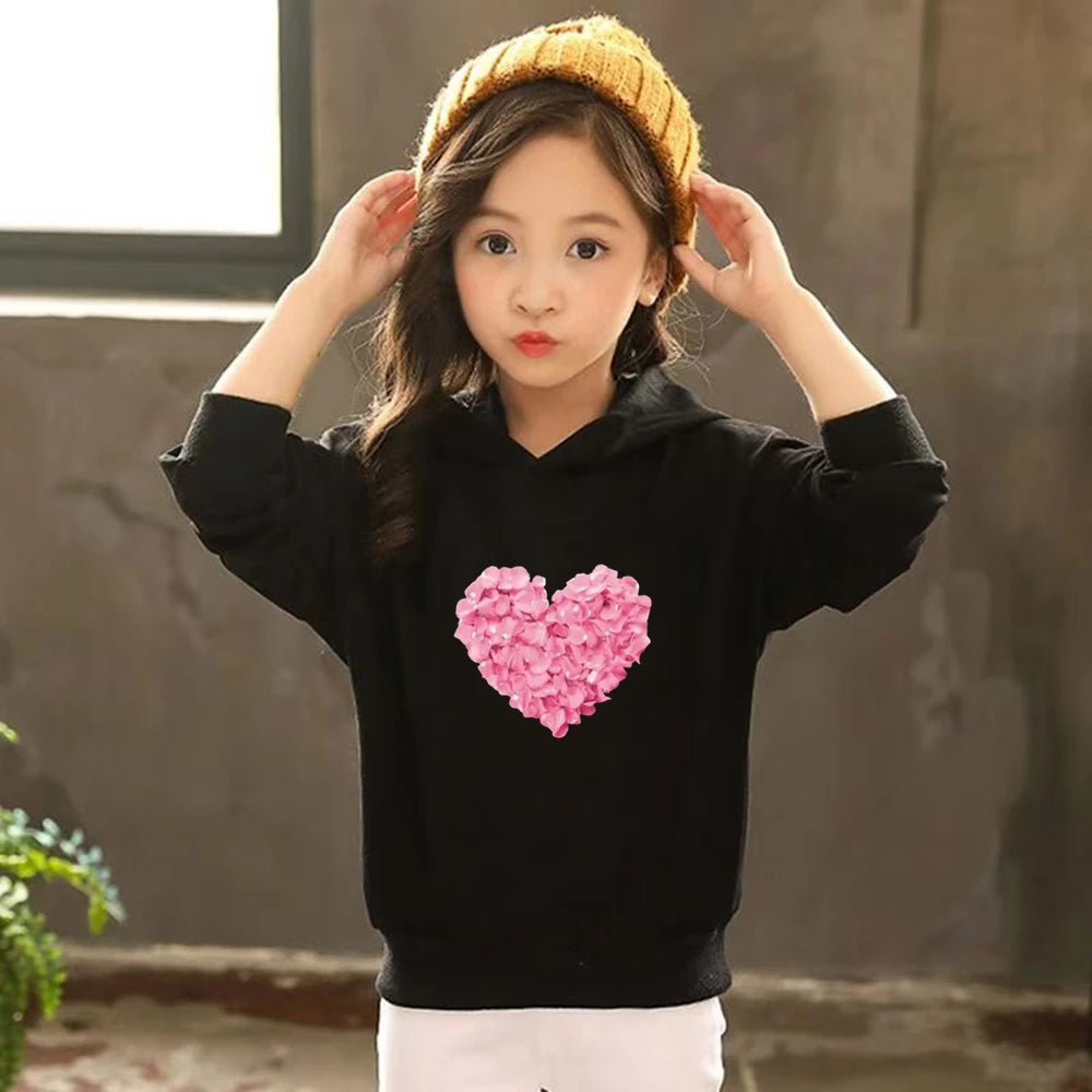 Petals Heart-Shaped Bottom Hoodies  Age 3-12 Coat Casual Toddle Sweatshirt
