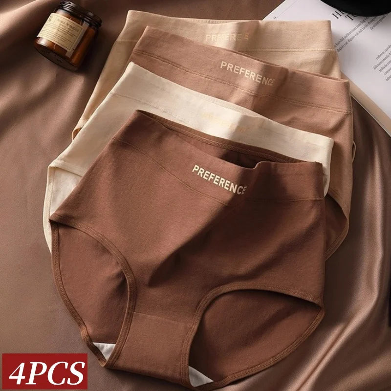 4Pcs/Set High-Waist Cotton Plus Size Lingerie