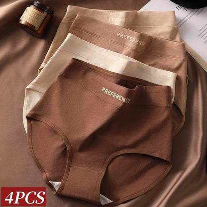 4Pcs/Set High-Waist Cotton Plus Size Lingerie