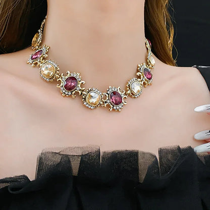 Purple Rhinestone Necklace Jewelry Sets