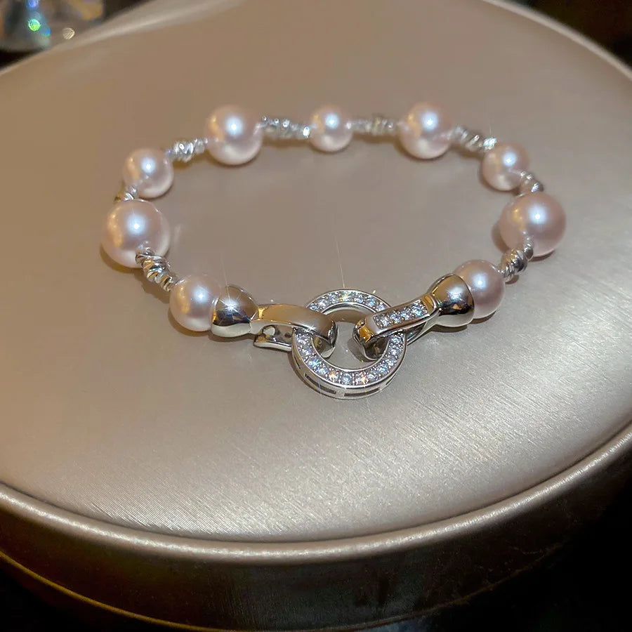 Elegant Imitation Pearl French Gray Pearls Bangles Light Round Beaded Bracelets