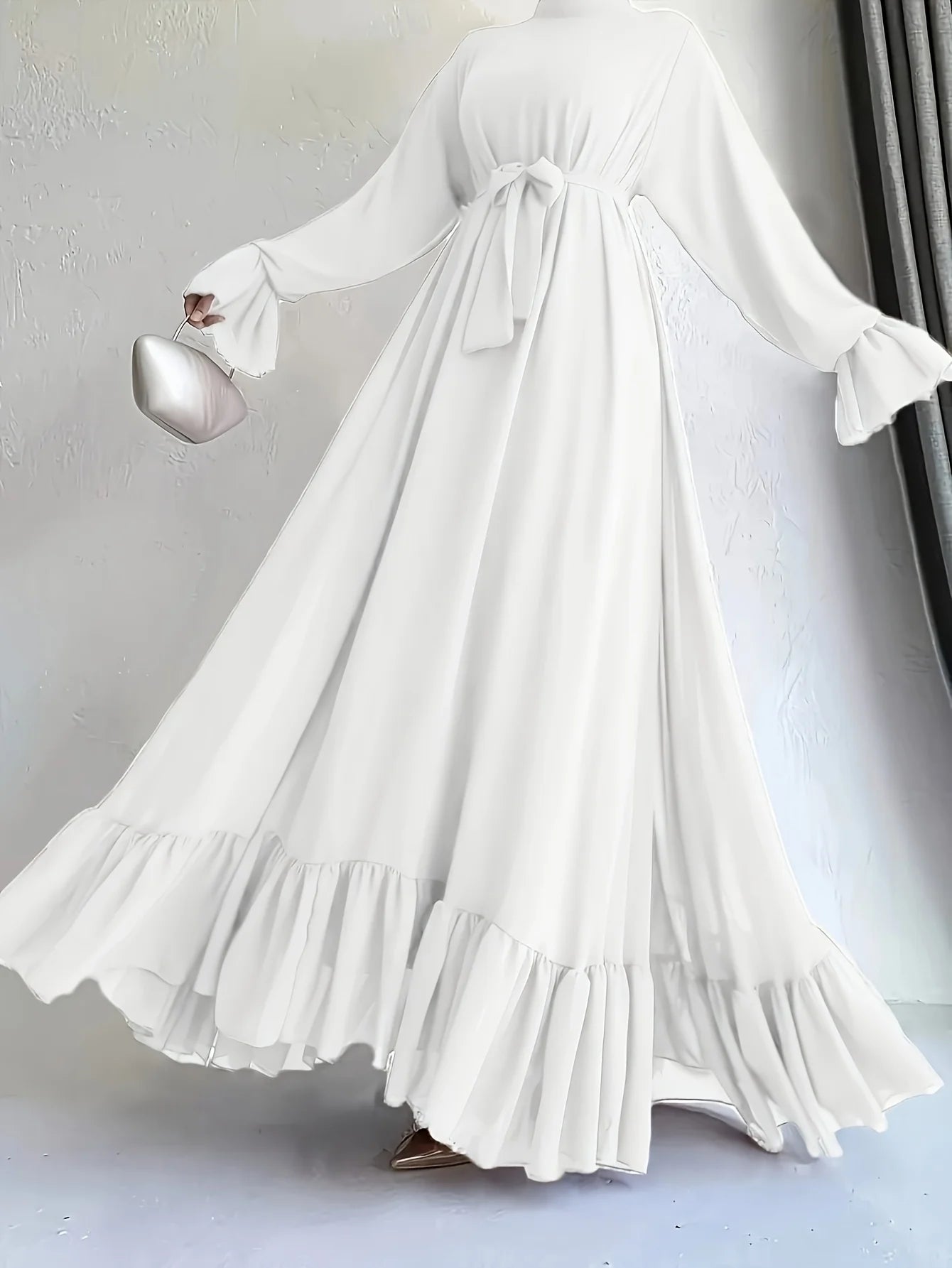 Elegant Solid Color Long Sleeve Dress