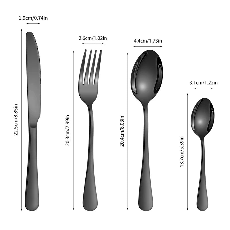 4/6/16/24pcs Black stainless steel cutlery cutlery set