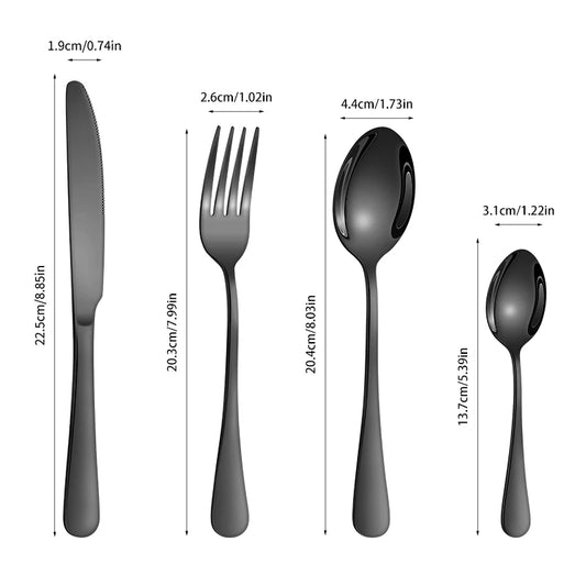 4/6/16/24pcs Black stainless steel cutlery cutlery set