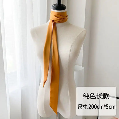 5x200cm Satin Silk Narrow Scarf Neckerchief Solid Neck Scarves Long Silk Thin Scarf