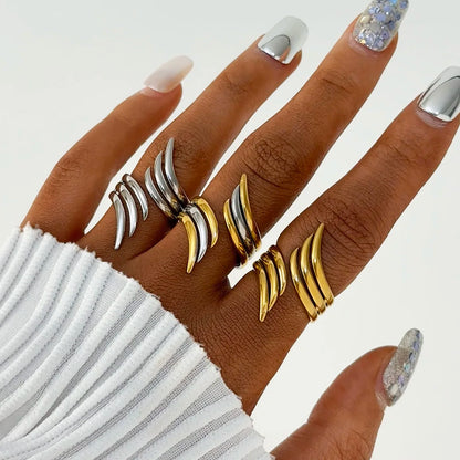 Minimalist 18K Gold Plated Line Stainless Steel Thin Waterproof Rings