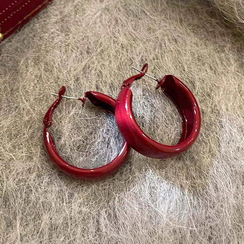 Red Large Circle Hoop Earrings