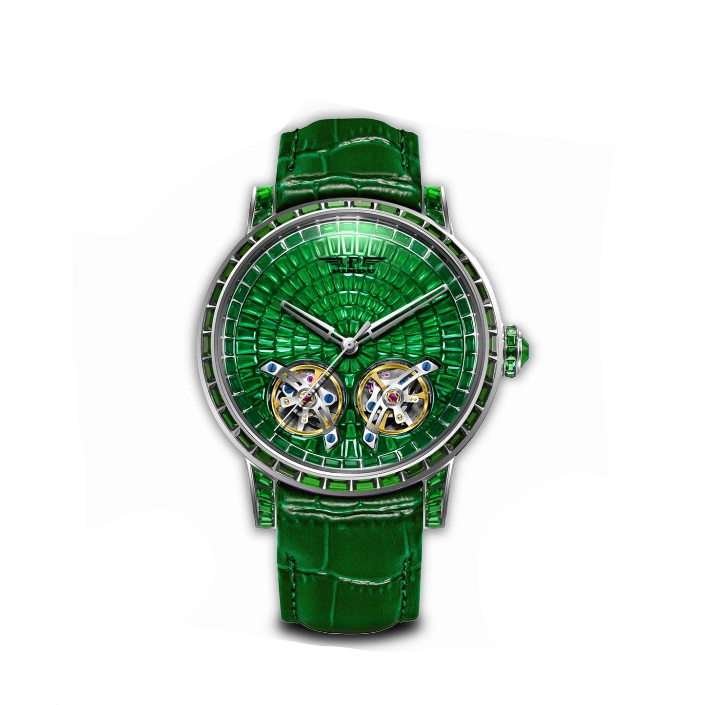 Diamond Mechanical Top Luxury Double Flying Wheel Waterproof Watch Leather