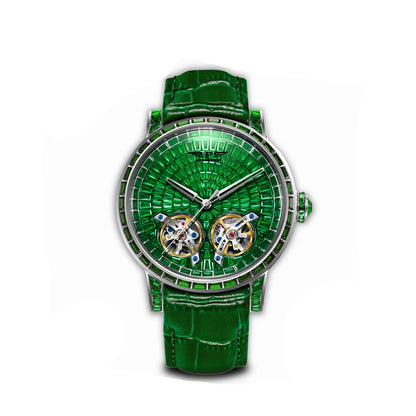 Diamond Mechanical Top Luxury Double Flying Wheel Waterproof Watch Leather