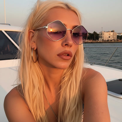 Small Frame Hexagon Punk Polygon Sun Glasses