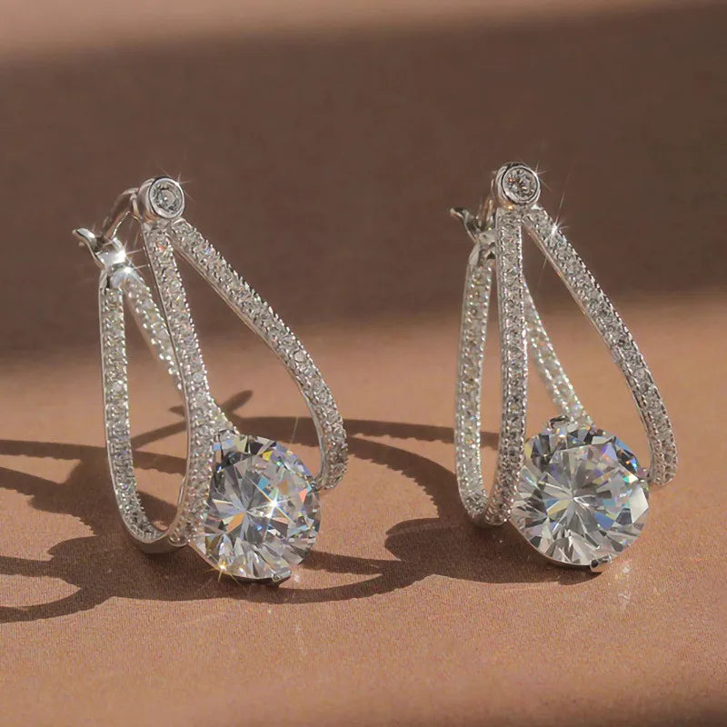 925 Sterling Silver Hoop Crystal Earrings