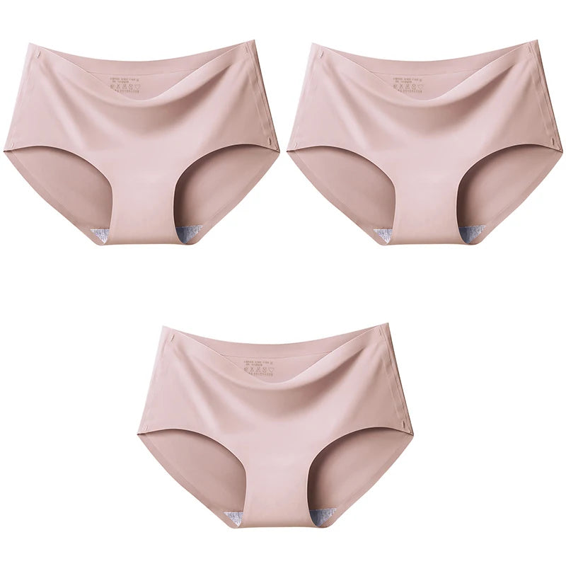 3Pcs/Set Large Size Mid-waist Ice silk Lingerie