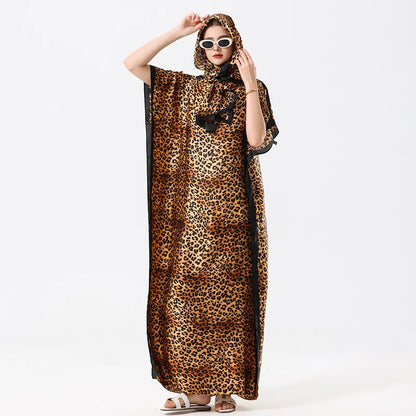 Malaysian Muslim Leopard Print Arabic Long Maxi Dress