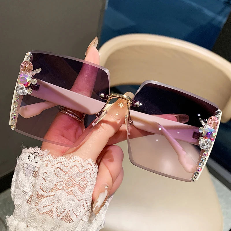 Oversized Square Luxury Rimless Diamond Sunglasses