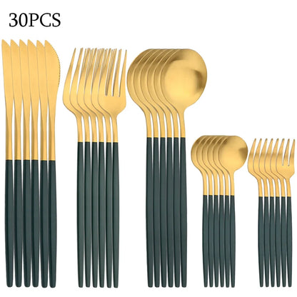 30Pcs Dinnerware Set Stainless Steel Flatware Matte Fork Spoon Knife Dinner Set