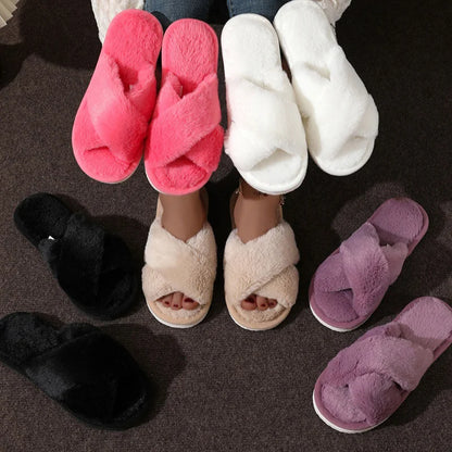 DANA Cross Strap Fur Slippers