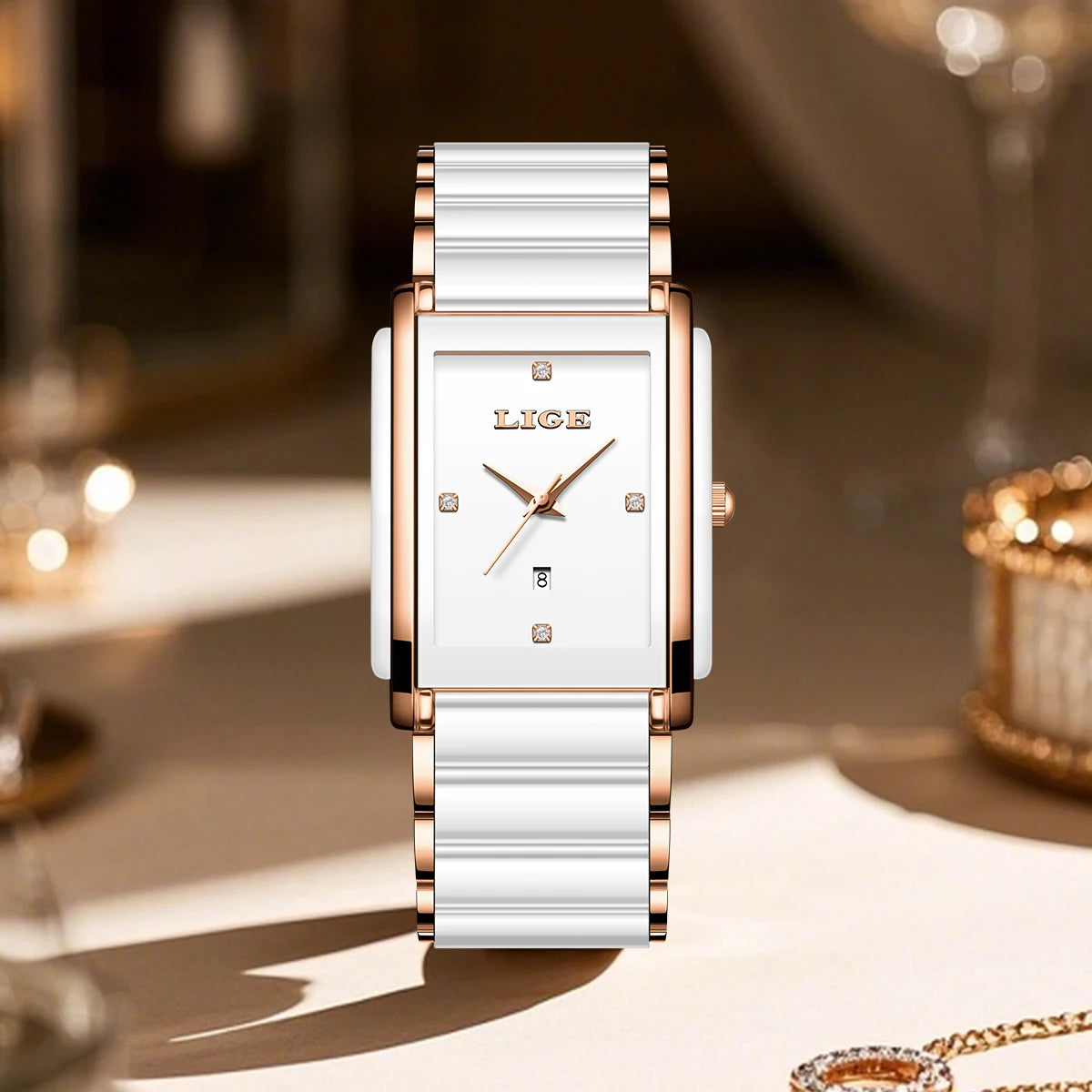 Square Quartz Ceramics Diamond watch