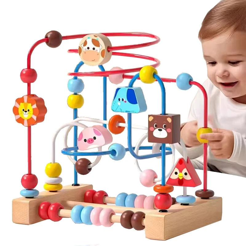 Montessori Wooden Roller Coaster Bead Maze Abacus Math Toys