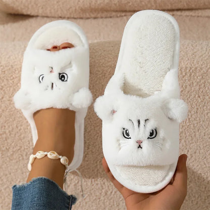 Faux Fur Cat Soft Sole Non Slip  Slippers