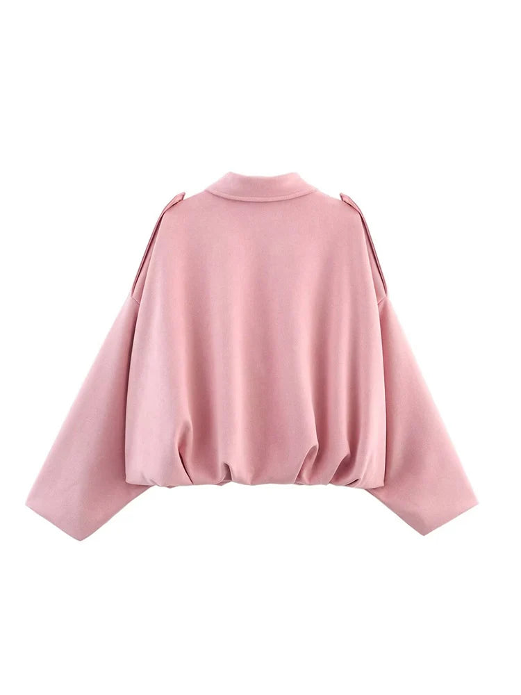 Suede Bomber Long Sleeve Zipper Oversize Solid Bomber Coat Jacket
