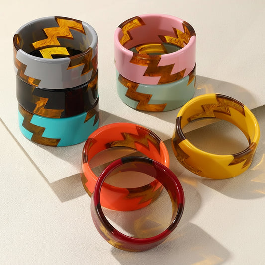 Vintage Colorful Resin Cuff Bangles Wide Geometric Bracelets