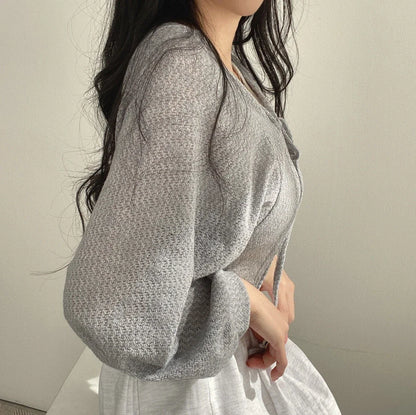 Thin White Cardigan Korean Sleeve Short Top