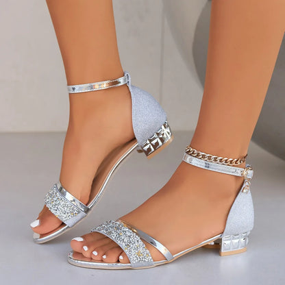 DANA Gold and Silver Low Heel Casual Sandals