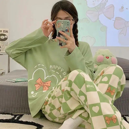 Thin Long-Sleeved Big Yards Cartoon Loose Pajamas Set