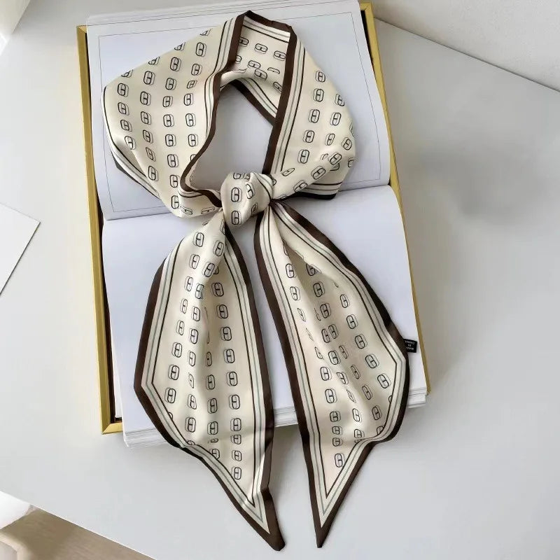 Long Silk Scarf Luxury Paisley Print Headband Soft Satin Scarves