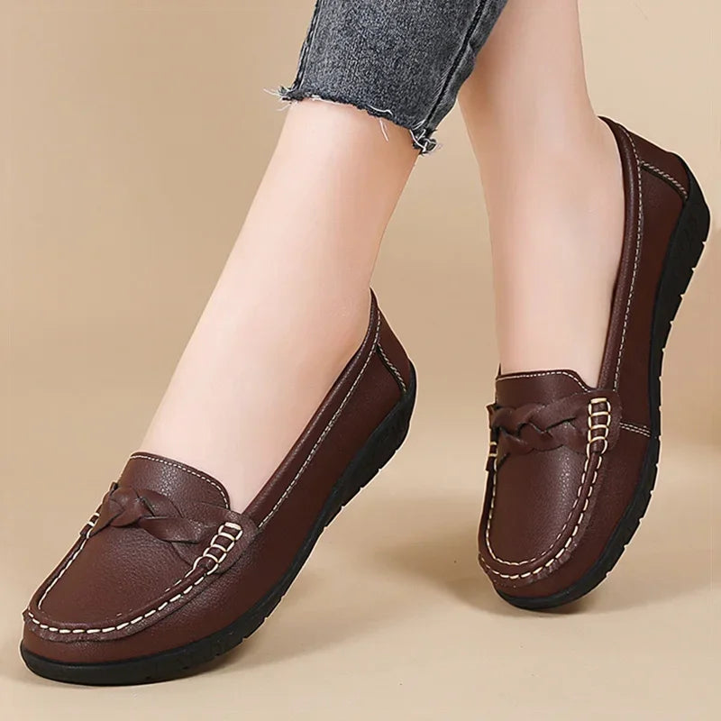 Soft Leather Loafer Flats Slip Flat Shoes