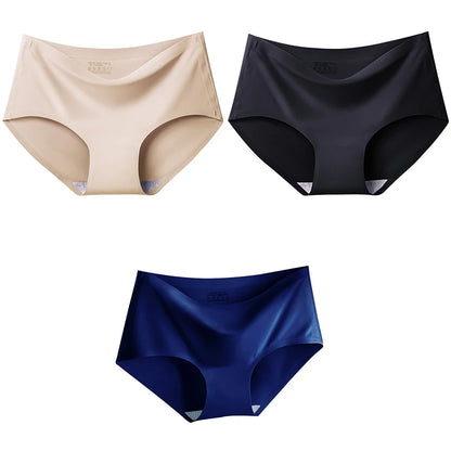 3Pcs/Set Large Size Mid-waist Ice silk Lingerie