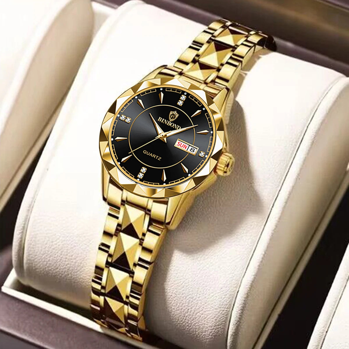 Luxury Ladies Quartz Waterproof Luminous Date Stainless Stain Wristwatch