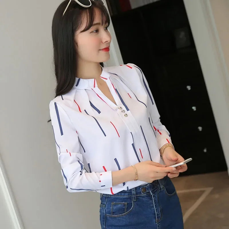 Stripe Long Sleeve Shirt Blouses