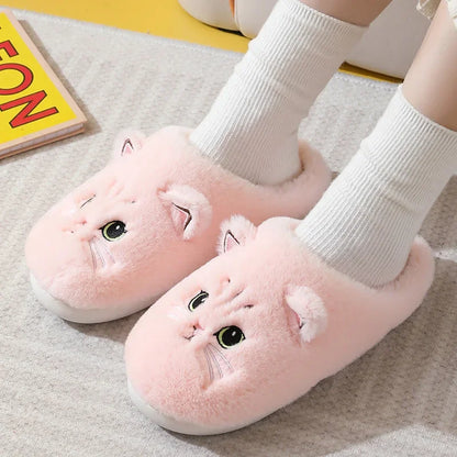 Winter Home Cute Cartoon Cat Warm Plush Slides Indoor Slipper
